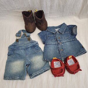 Build-A-Bear Workshop Denim Overalls & Dress Set with Boots & Shoes